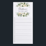 Frisches White Floral Shopping List Magnetischer Notizblock<br><div class="desc">Markieren Sie das Markthoppinglisten-Design mit einem Blume,  mit Ihrem Namen personalisierten Rahmen in Aquarellfarbe.</div>
