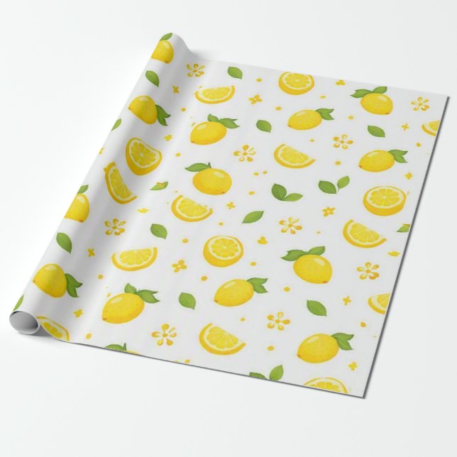 Frisches Zitronenmuster Geschenkpapier (Ungerollt)