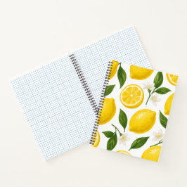 Frisches Zitronenmuster mit Blättern und Blüten  Notizbuch
