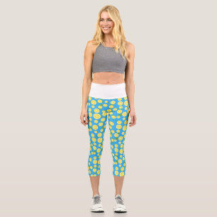 Frisches Zitronenscheiben Blau Sommer Hohe Taille Capri Leggings