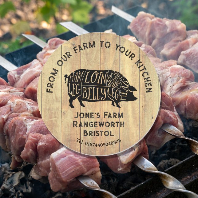 Frischfleisch-Schweinefleisch-Aufkleber | Rustikal Runder Aufkleber (Von Creator hochgeladen)