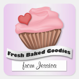 Frischgebackene Goodies Pink & Lila Cupcake Sticke Quadratischer Aufkleber