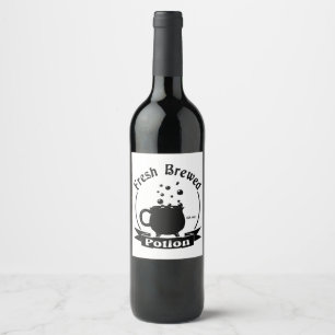 Frischgebrühter Topf Cauldron Cup Design Weinetike Weinetikett