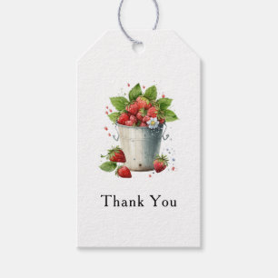 Frischgepflückte Erdbeeren in einem Eimer - Danke Geschenkanhänger
