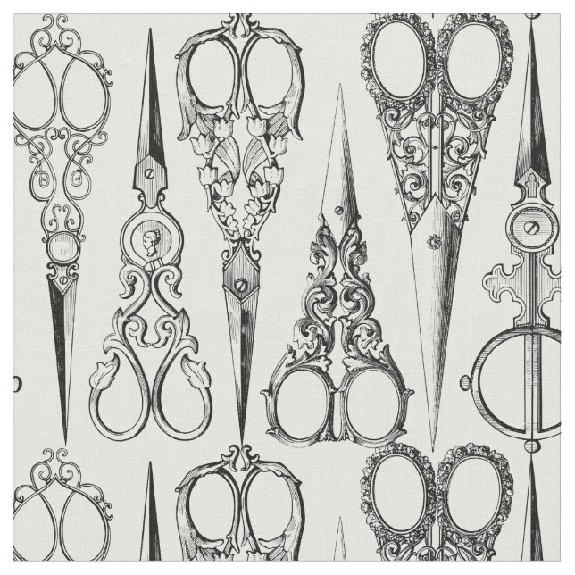 Frischtuch Vintage Schere. Schwarz-weiß Stoff (Nahaufnahme)