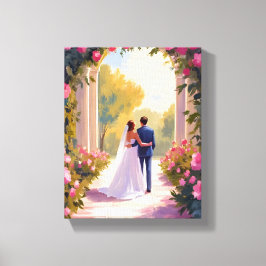 Frischvermählte Braut & Bräutigam Hochzeitsmalerei Leinwanddruck
