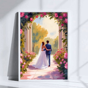 Frischvermählte Braut & Bräutigam Hochzeitsmalerei Poster