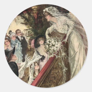 Frischvermählte im Vintage-Stil, viktorianische Br Runder Aufkleber