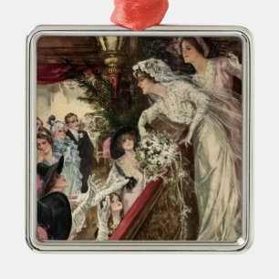 Frischvermählte im Vintage-Stil, viktorianische Br Silbernes Ornament