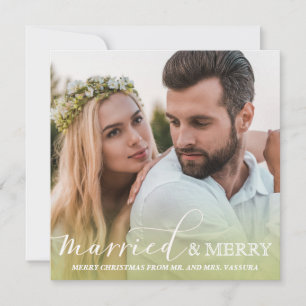 Frischvermählten-Foto Verheiratet und Fröhlich Grü Feiertagskarte