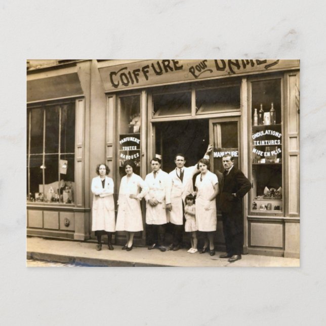 Friseur, 1930 postkarte (Vorderseite)