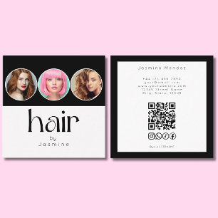 Friseur 3 Foto QR Code Soziale Schwarz Weiß Quadratische Visitenkarte