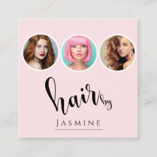 Friseur 3 Foto QR Socials Blush Rosa Quadratische Visitenkarte