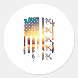 Friseur American Flag Fairstylist Prio Lover Runder Aufkleber