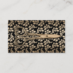 Friseur Antique Schere Schwarz & Gold Damast Visitenkarte