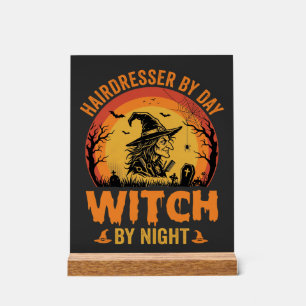 Friseur bei Tag, Hexe bei Nacht Halloween-Design Acrylschild