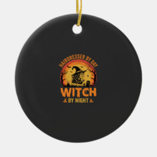 Friseur bei Tag, Hexe bei Nacht, Halloween-Design Keramik Ornament