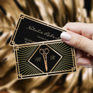 Friseur Black & Gold Art Deco Schönheitssalon Visitenkarte