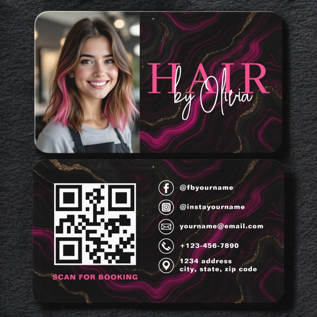 Friseur Black Pink Foto QR-Code  Visitenkarte (Von Creator hochgeladen)