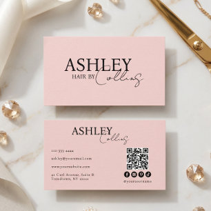 Friseur Blush Pink QR-Code Visitenkarte