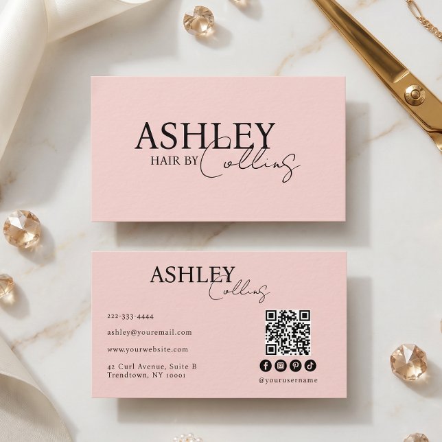 Friseur Blush Pink QR-Code Visitenkarte (Von Creator hochgeladen)