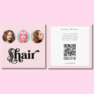 Friseur Blush Pink White 3 Foto QR Code Quadratische Visitenkarte