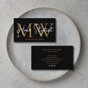 Friseur Custom Monogram Schwarz und Gold Visitenkarte