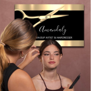 Friseur der Hair Stylist Goldene Schere Moderne Visitenkarte
