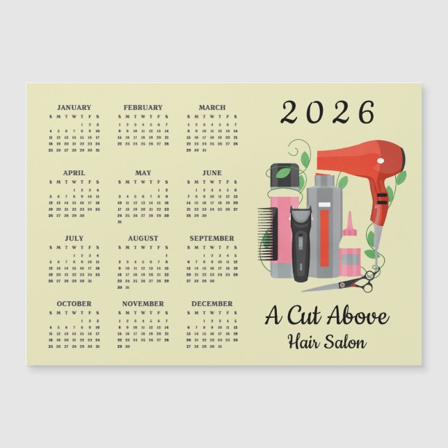 Friseur-Design 2026 Kalender Magnetkarte (Vorderseite)