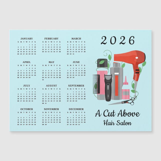 Friseur-Design 2026 Kalender Magnetkarte (Vorderseite)