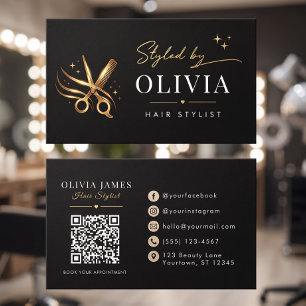 Friseur Elegant Schwarz Gold Schere Custom Visitenkarte