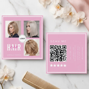 Friseur-Foto-Collage QR-Code Elegant Quadratische Visitenkarte