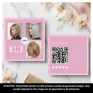 Friseur-Foto-Collage QR-Code Elegant Quadratische Visitenkarte