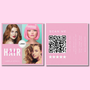 Friseur-Foto-Collage QR-Code Elegant Quadratische Visitenkarte