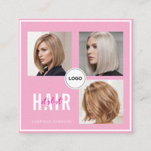 Friseur-Foto-Collage QR-Code Elegant Quadratische Visitenkarte