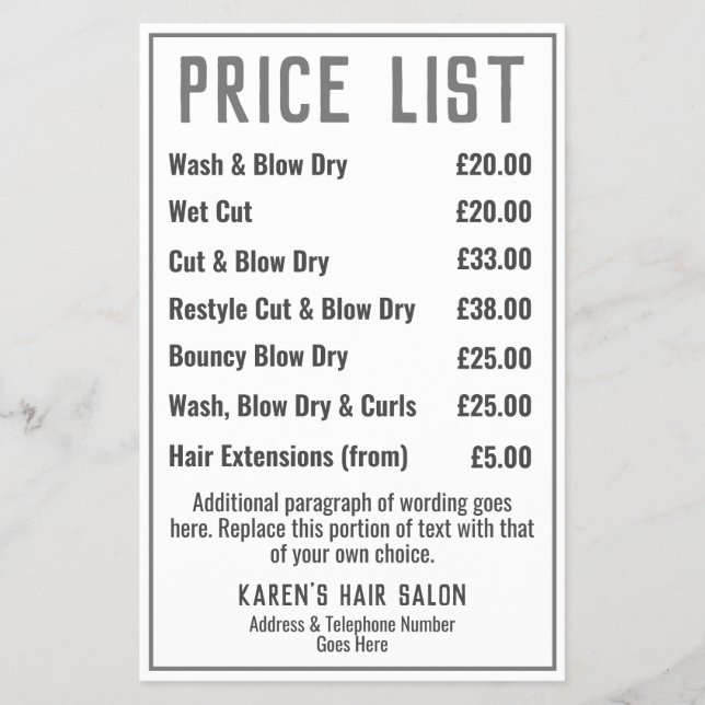 Friseur Friseursalon Flyer Preisliste (Vorne)