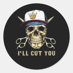 Friseur Friseuse Hairstylist Ich werde dich schnei Runder Aufkleber