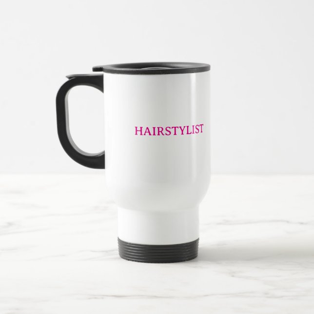 Friseur Friseuse Rosa Hochzeitsgeschenk Reisebecher (Links)