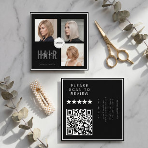 Friseur für schwarze Haare Foto-Collage QR-Code & Quadratische Visitenkarte