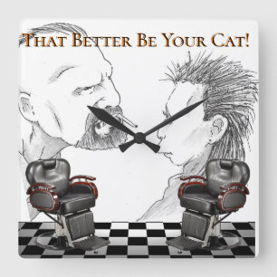 Friseur-Geschäfts-Schwarzes, Weiß, Schachbrett Quadratische Wanduhr