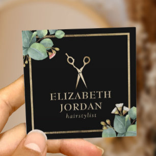 Friseur Gold Schere Salon Vintage Botanical Quadratische Visitenkarte
