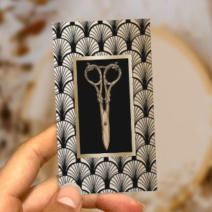 Friseur Gold Schere Vintage Art Deco Visitenkarte