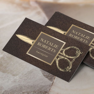 Friseur Gold Schere Vintage Damast Visitenkarte
