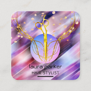 Friseur Gold Schere Violetter Mond Salon Quadratische Visitenkarte