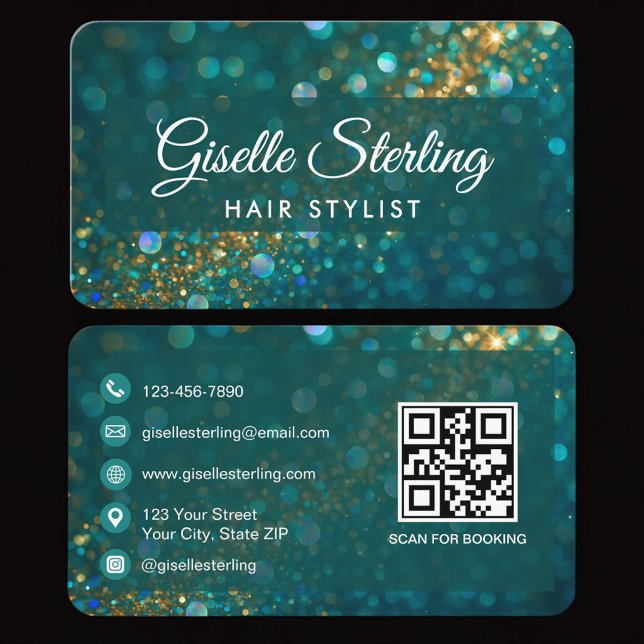 Friseur Green Gold QR Code Professional Visitenkarte (Von Creator hochgeladen)