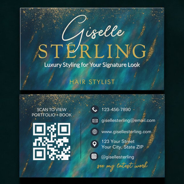 Friseur Green Opal Stein QR Code Visitenkarte (Von Creator hochgeladen)