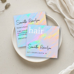 Friseur Haarstylist Salon Holografischer Regenboge Quadratische Visitenkarte