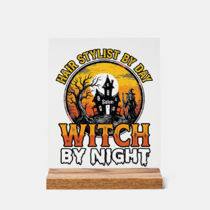 Friseur-Hexe bei Nacht Vintage-Halloween-Design Acrylschild