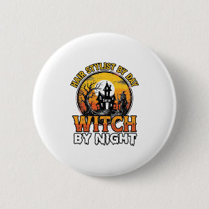 Friseur-Hexe bei Nacht Vintage-Halloween-Design Button