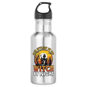 Friseur-Hexe bei Nacht Vintage-Halloween-Design Edelstahlflasche